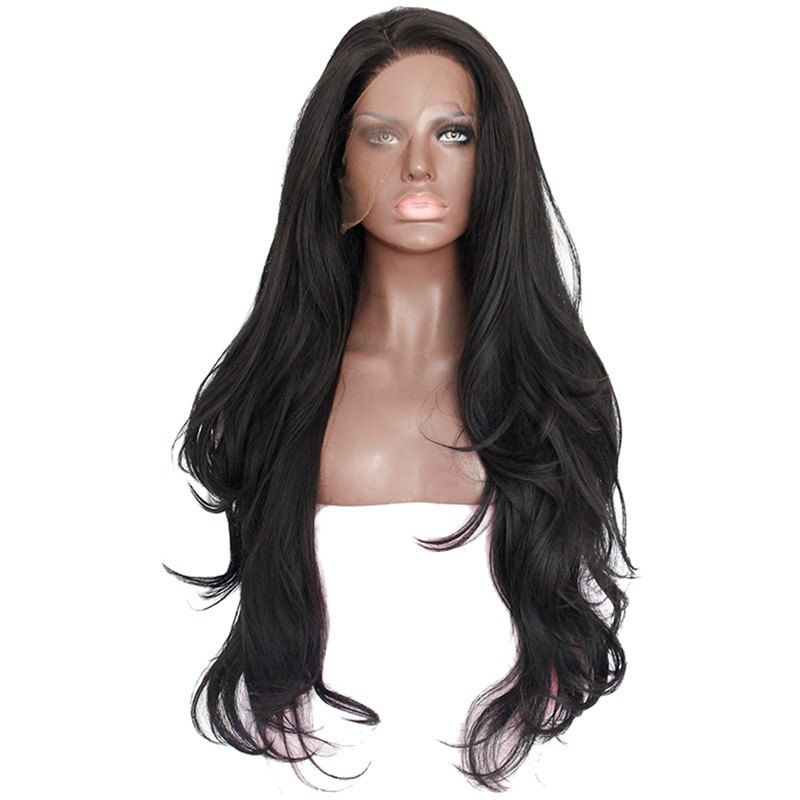

Long Side Parting Layered Slightly Curled Synthetic Lace Front Wig, Black