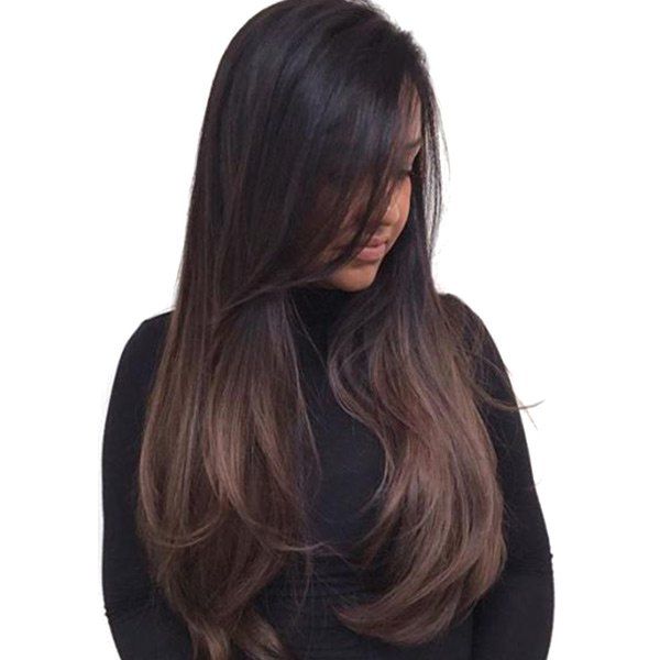 

Long Inclined Bang Ombre Straight Synthetic Wig, Gradual brown