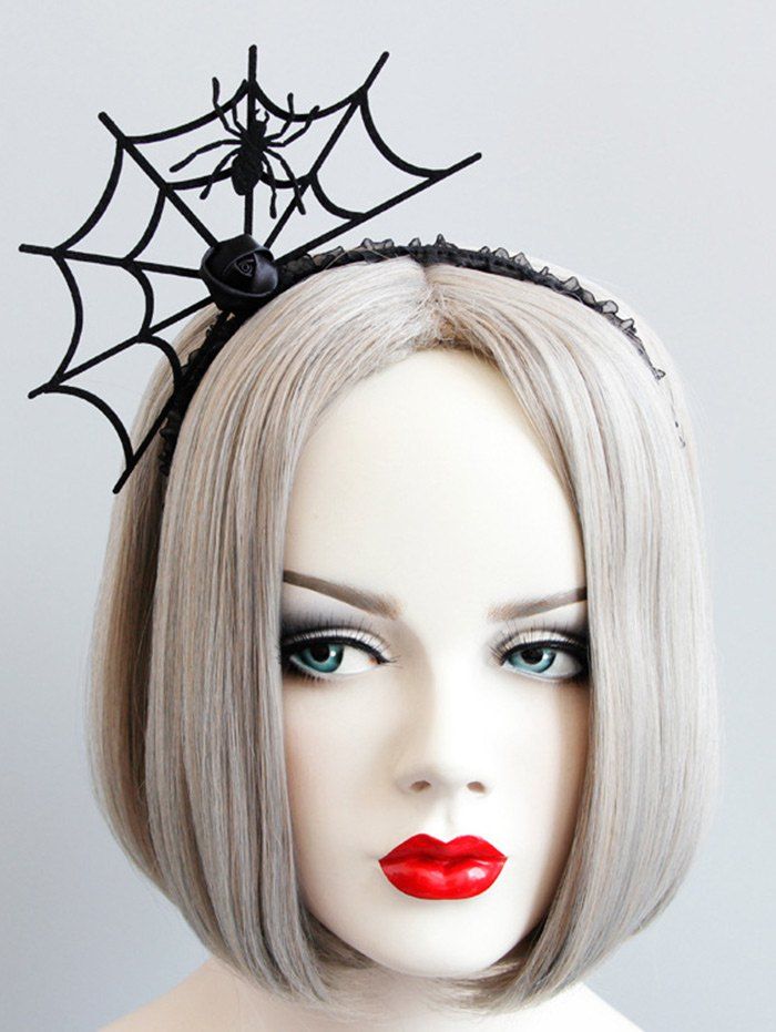 

Spider Web Rose Flower Halloween Hairband, Black