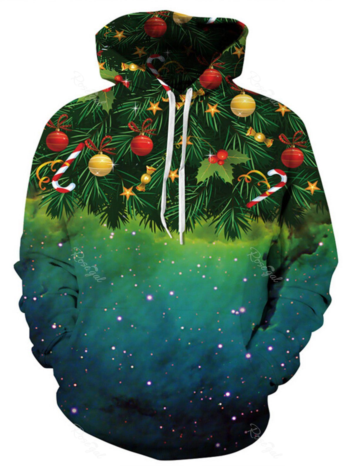 

Christmas Tree Galaxy Print Plus Size Hoodie, Green