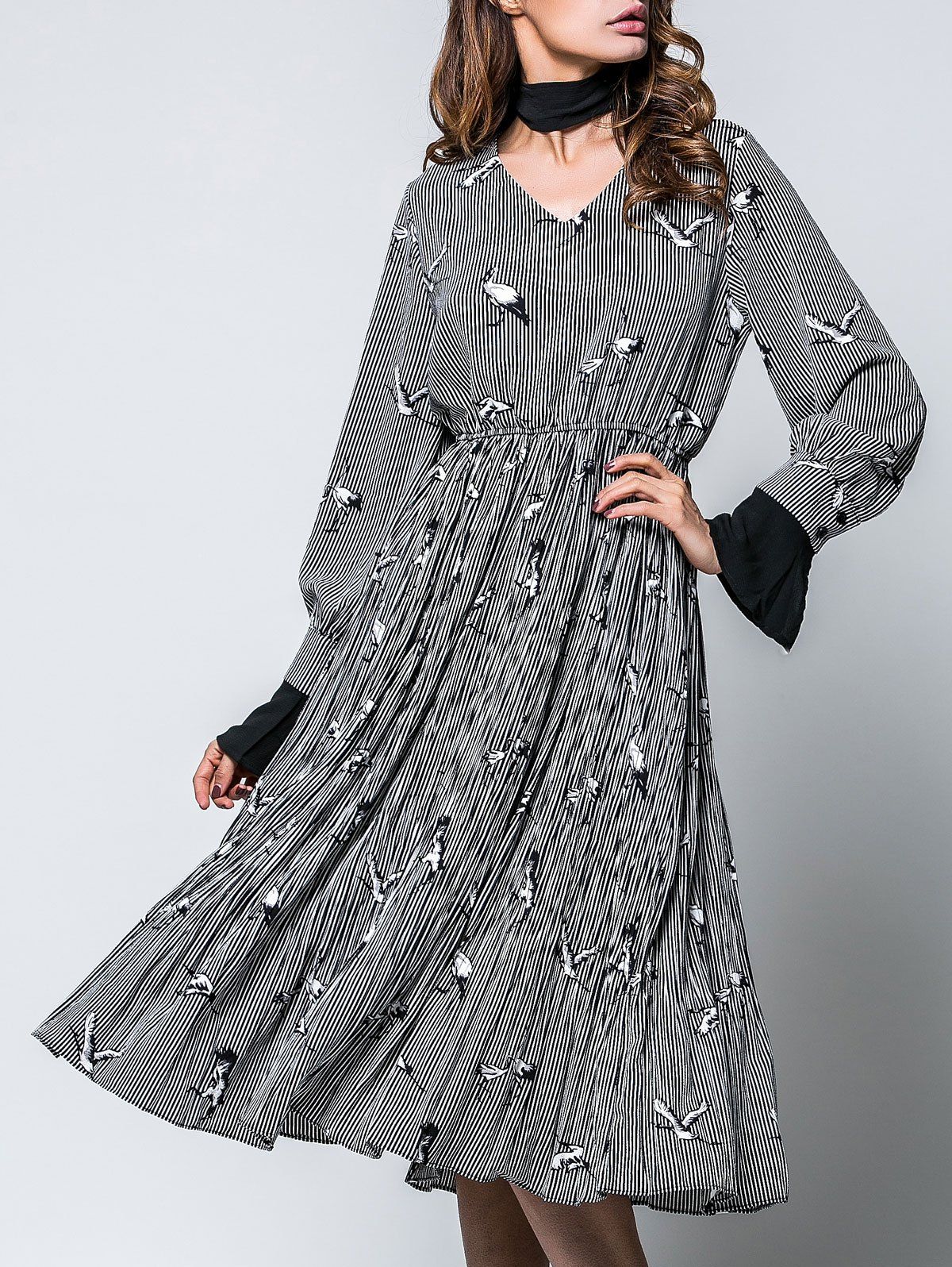 long sleeve animal print midi dress