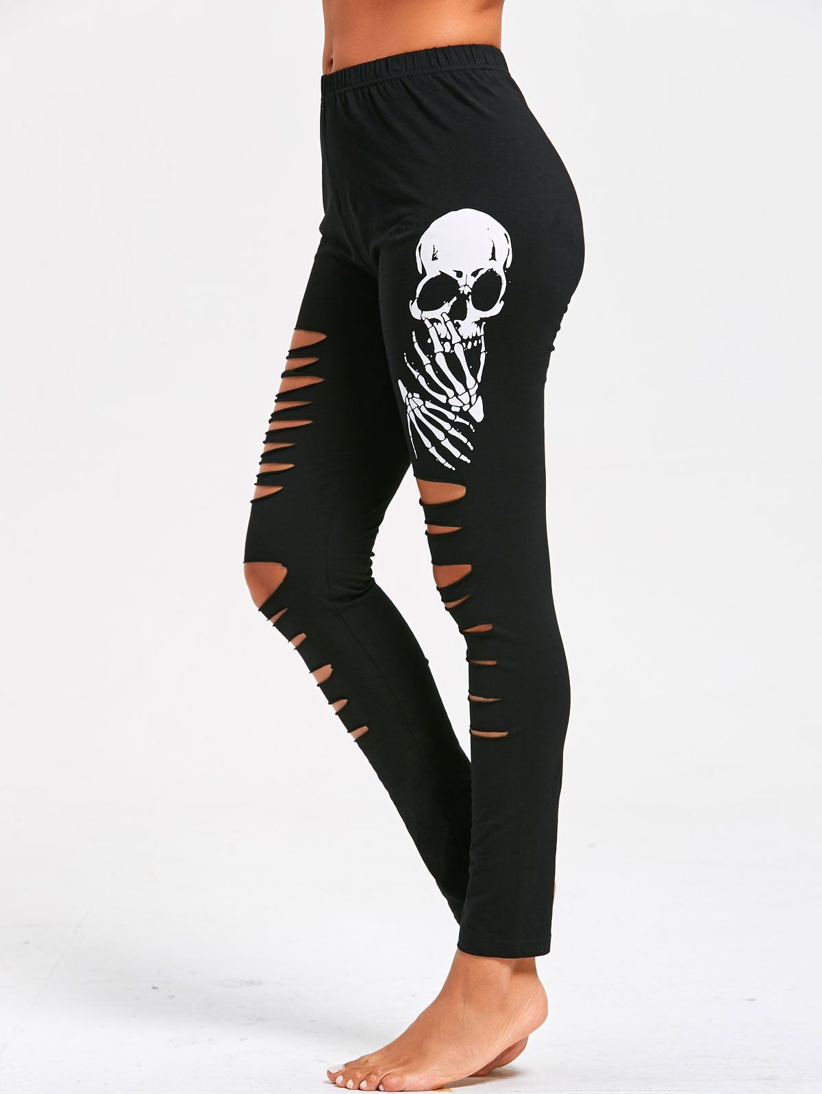 

Ripped Halloween Skull Leggings, Black