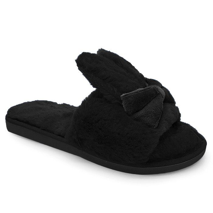 

Rabbit Ear Non-slip Faux Fur Slippers, Black