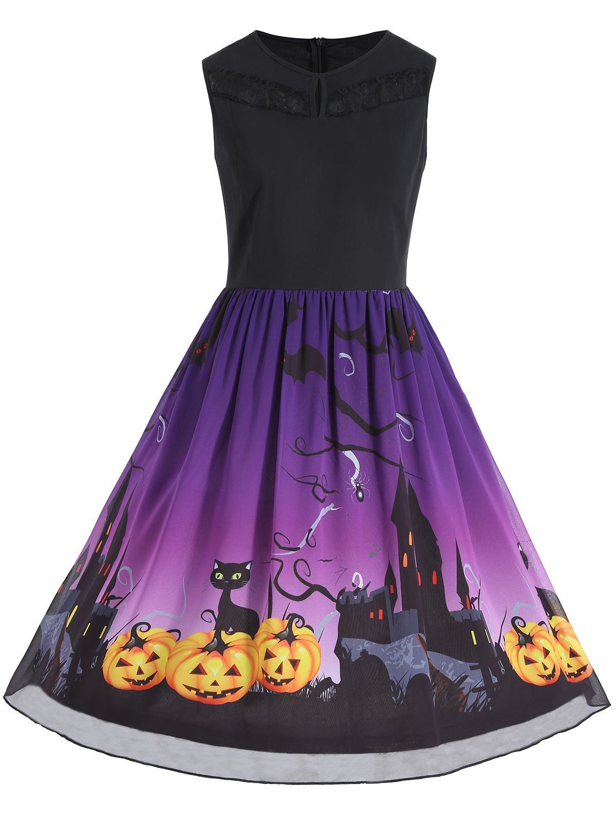 

Plus Size Halloween Pumpkin Print Sleeveless Dress, Purple