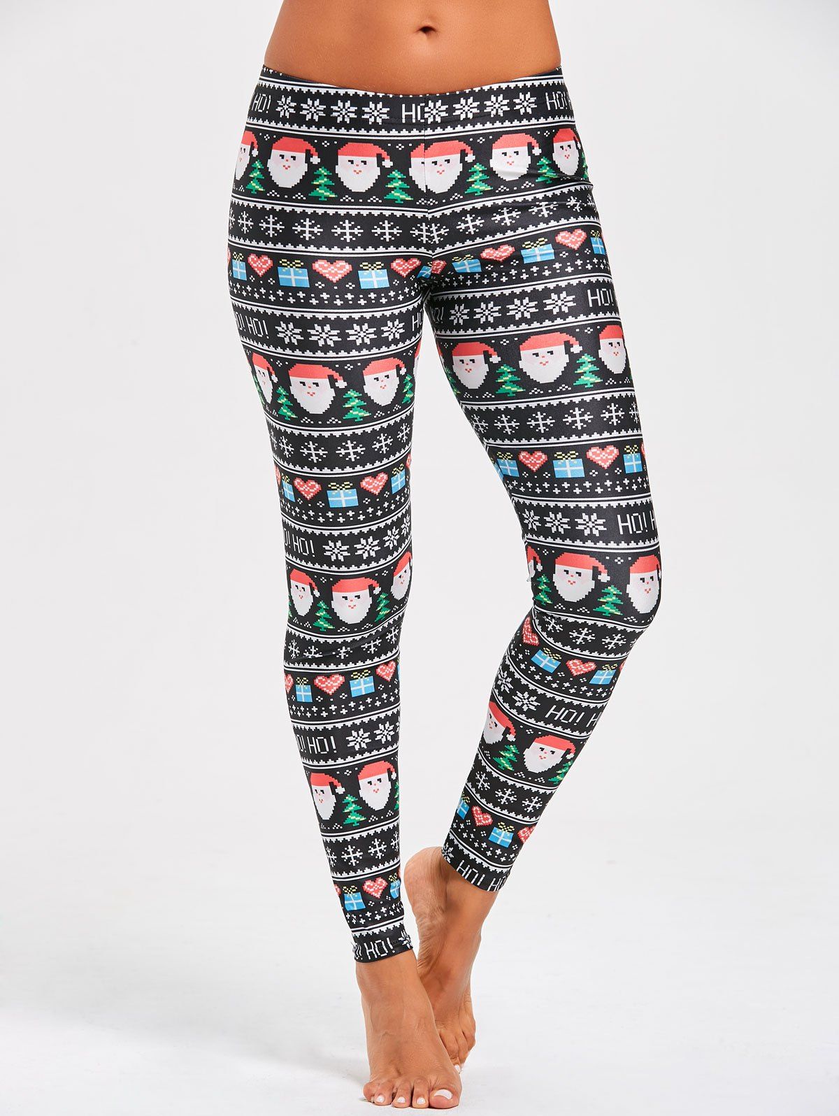 

Christmas Gift Snowflake Santa Claus Leggings, Black