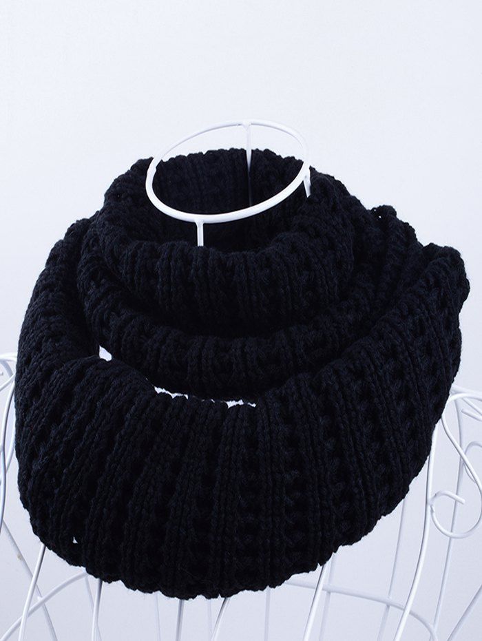 

Outdoor Pure Color Knitted Infinity Scarf, Black