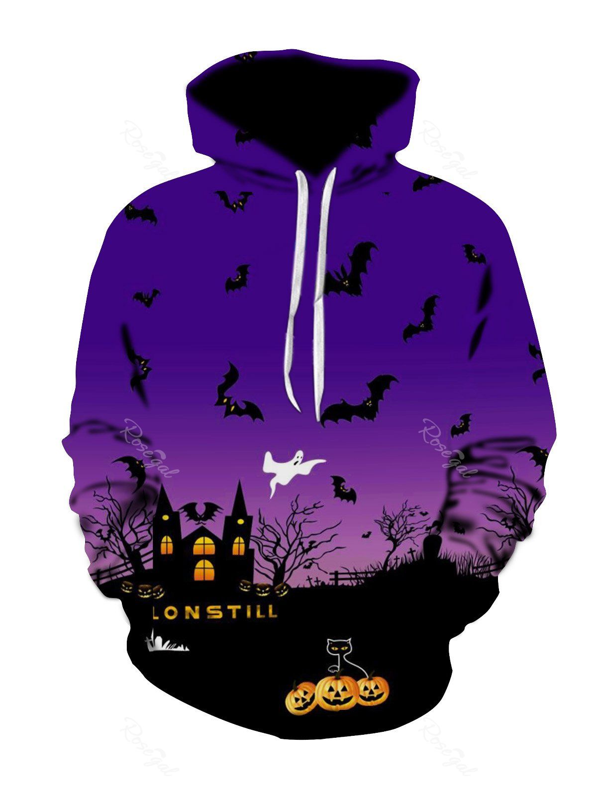 

Halloween Night Scene Print Plus Size Hoodie, Purple