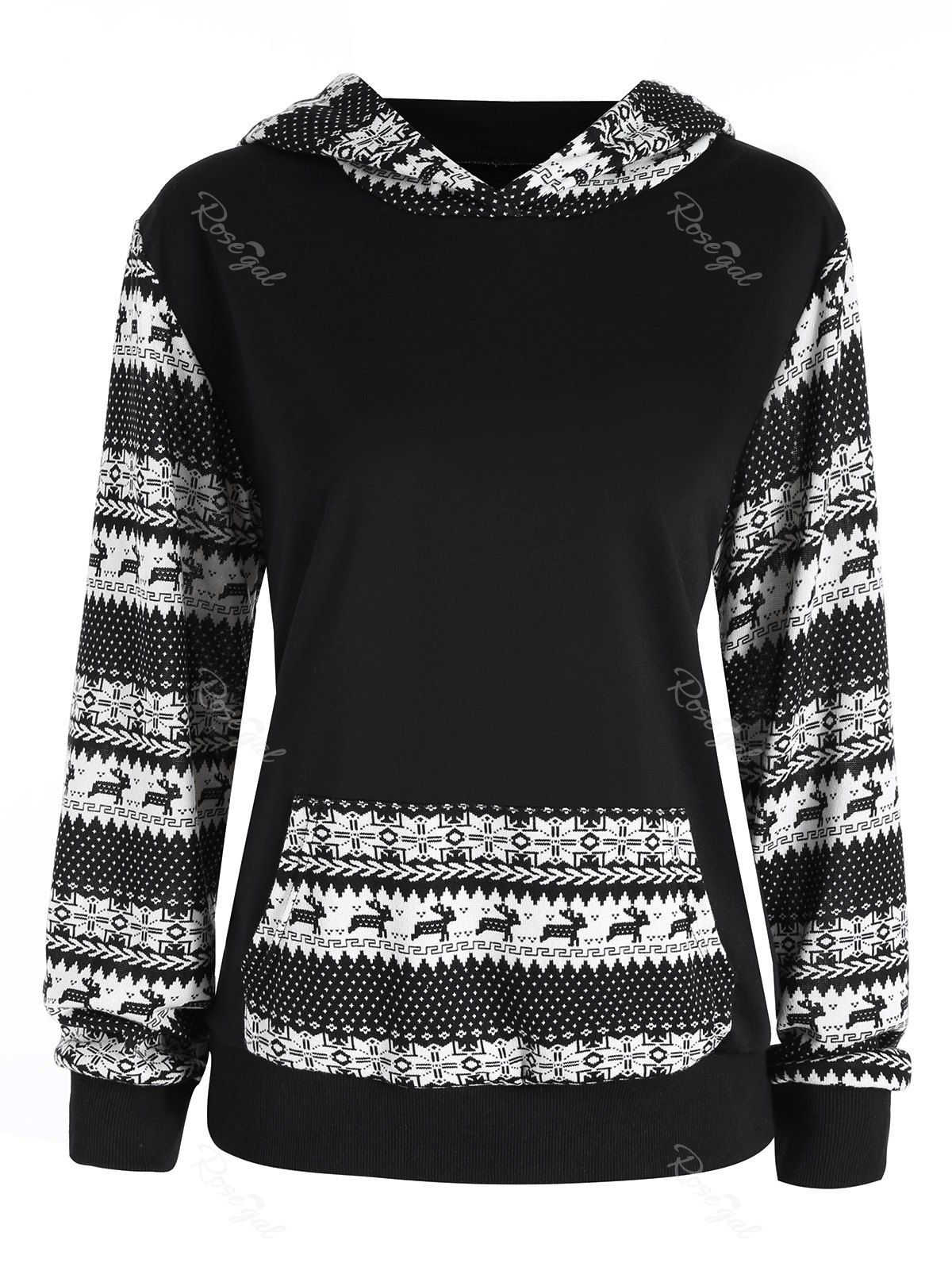 

Christmas Snow Printed Plus Size Raglan Hoodie, Black