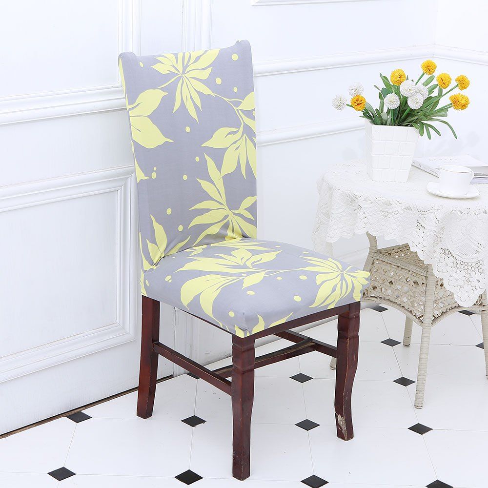 

Leaves Pattern Stretch Elastic Removable Chair Cover, Yellow + gray