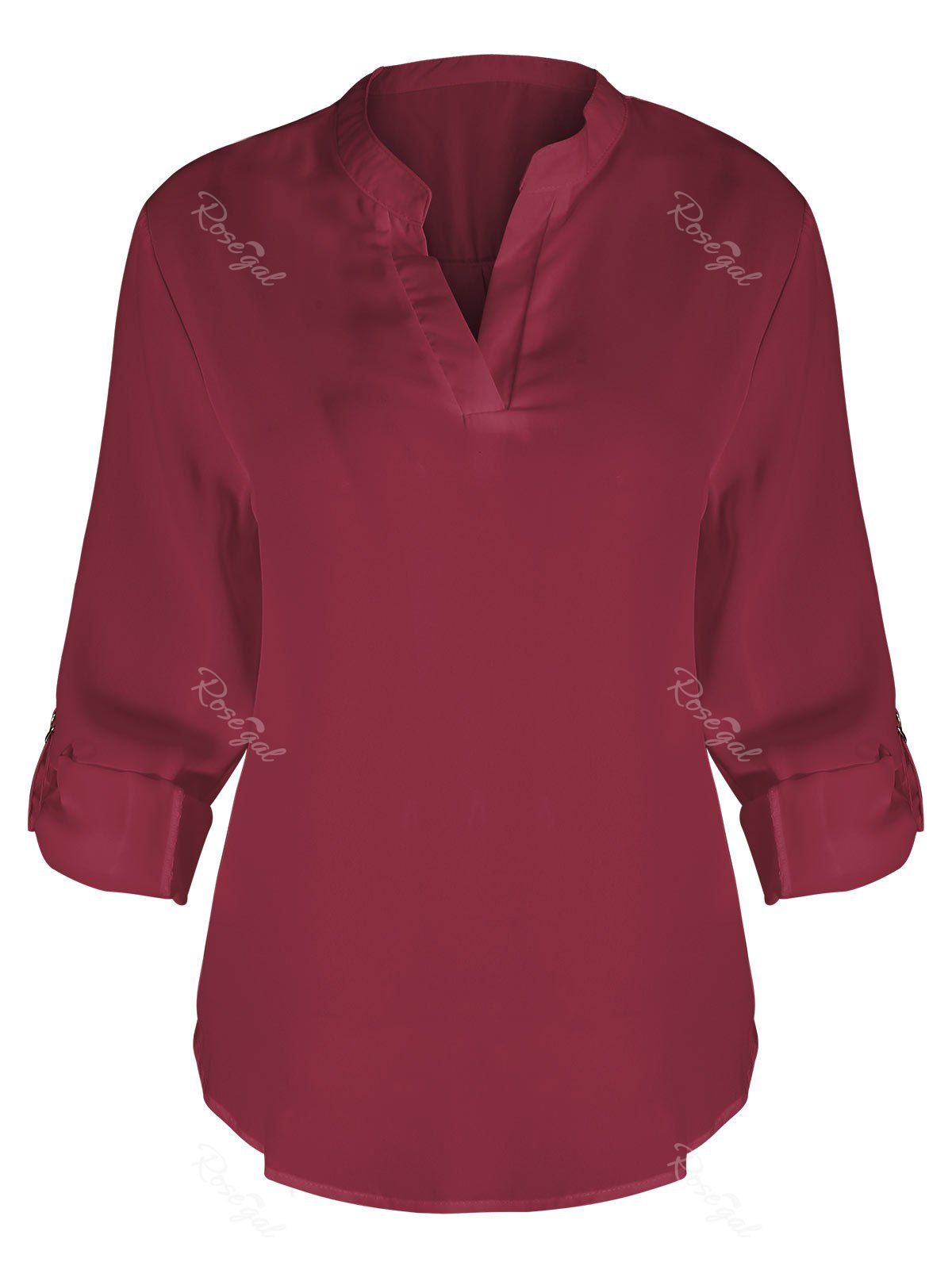 

Plus Size V Neck Blouse, Claret