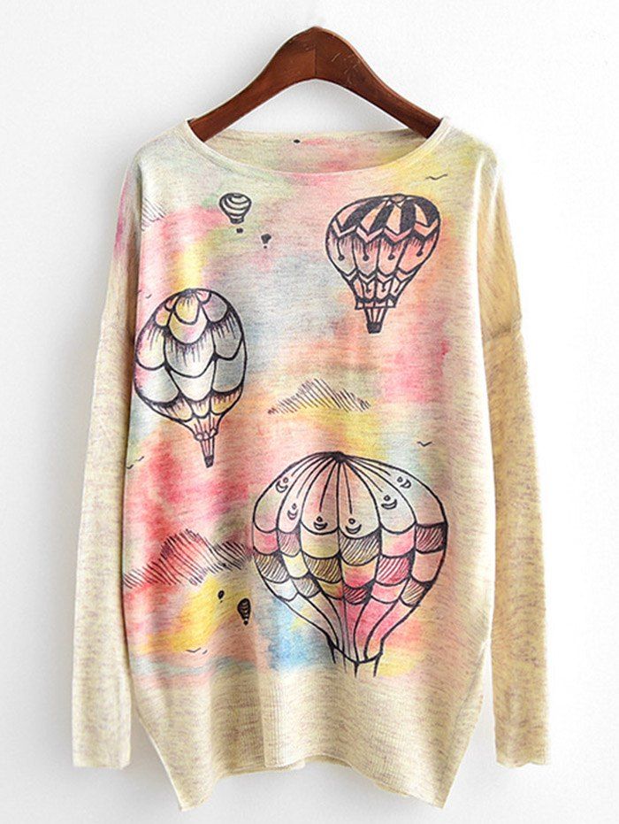Shops Dolman Sleeve Air Balloon Print Knitwear  