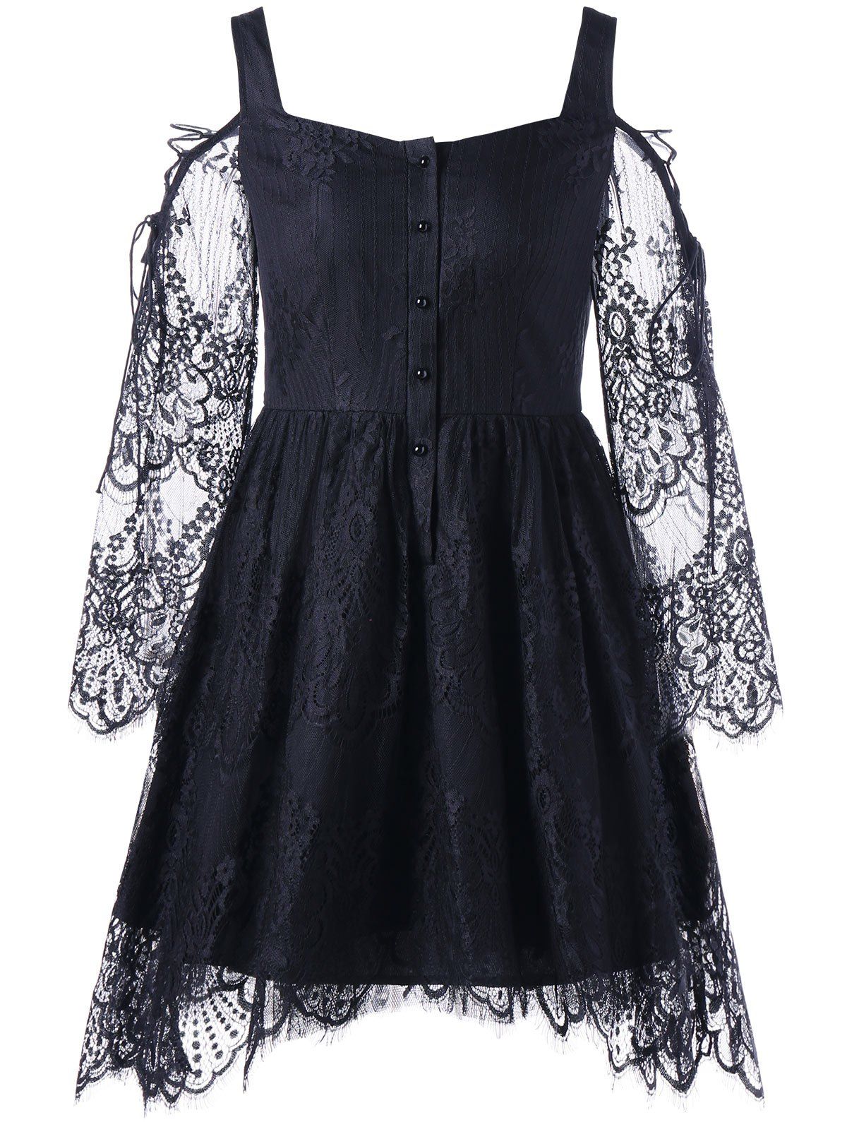 

Halloween Eyelash Lace Cold Shoulder Dress, Black