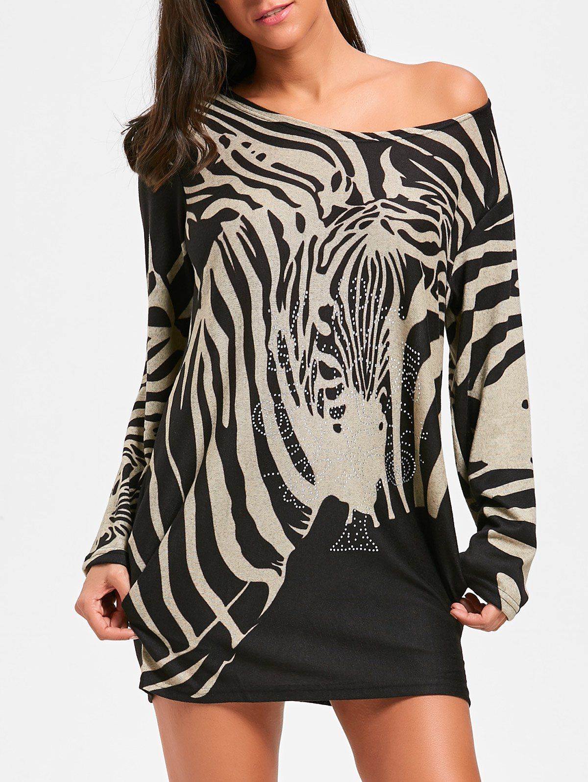 

Zebra Stripe Oversized Mini Dress, Black