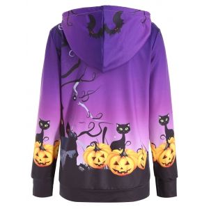 2019 halloween castle pumpkin print plus size hoodie