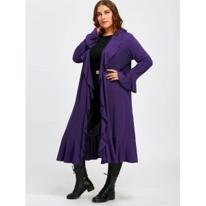 Purple 5xl Ruffles Open Front Plus Size Long Coat | RoseGal.com