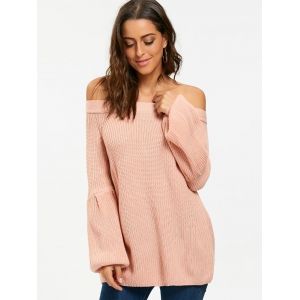 Pink One Size Raglan Puff Sleeve Off The Shoulder Chunky Sweater ...