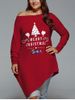 Christmas Skew Neck Plus Size Asymmetrical T-shirt -  