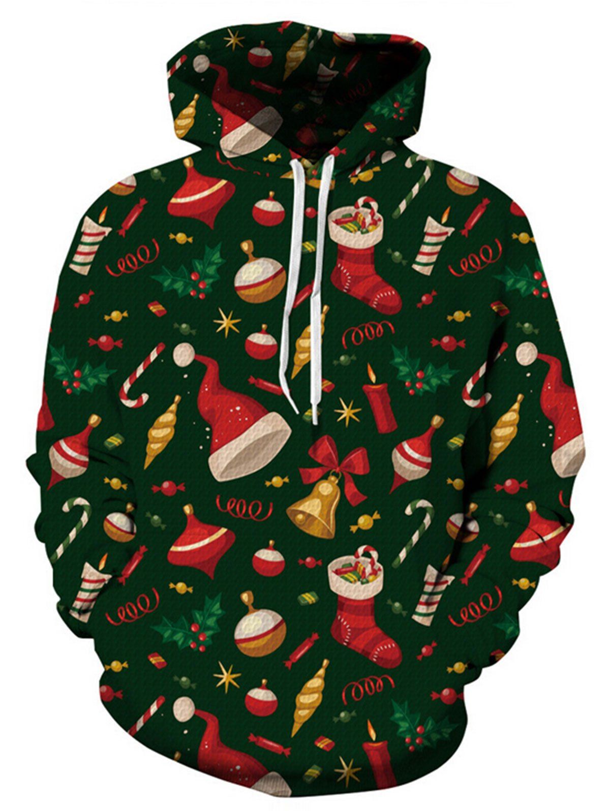 

Christmas Decoration Print Plus Size Drawstring Hoodie, Blackish green