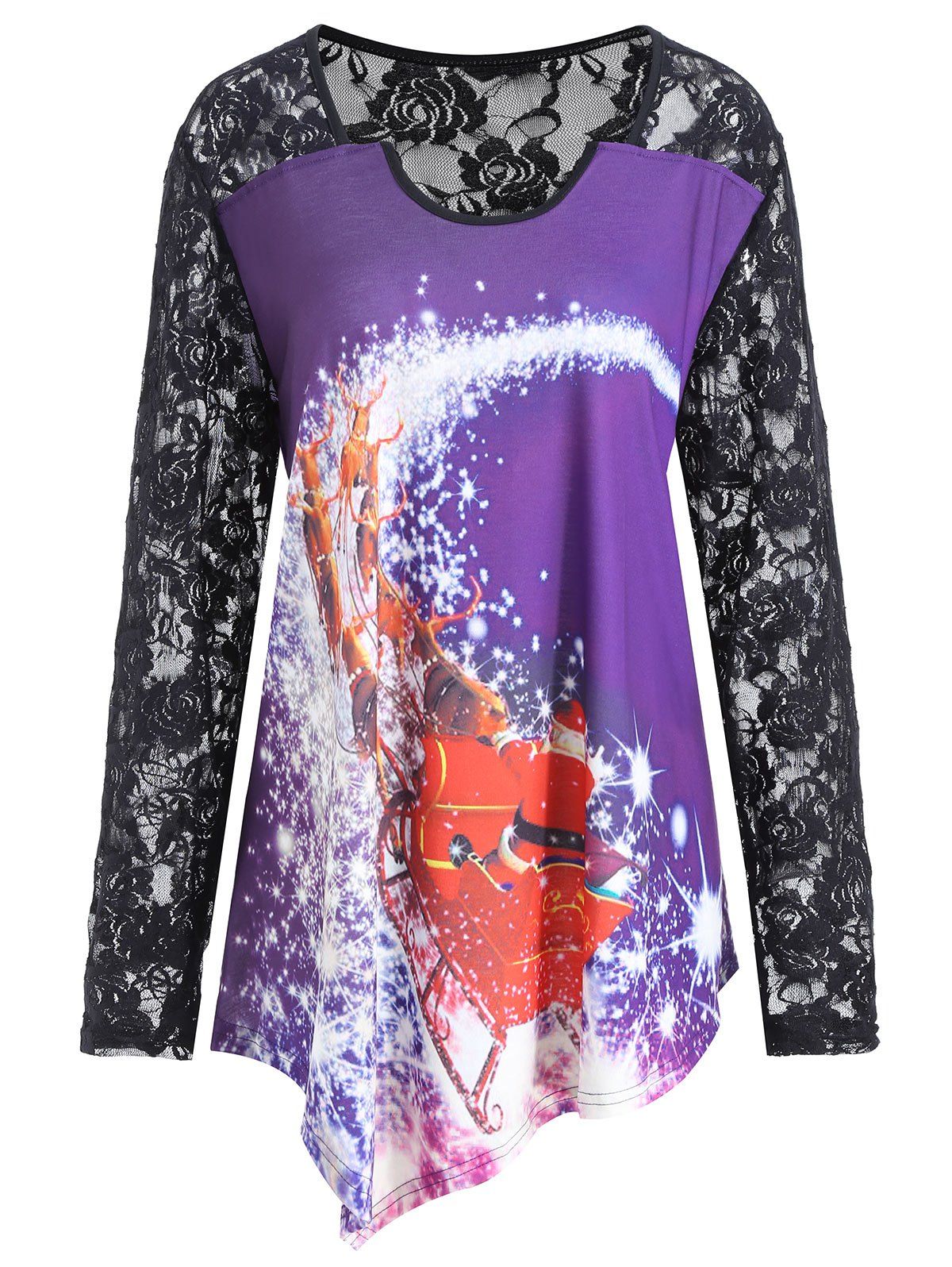 

Christmas Santa Claus Plus Size Lace T-shirt, Purple
