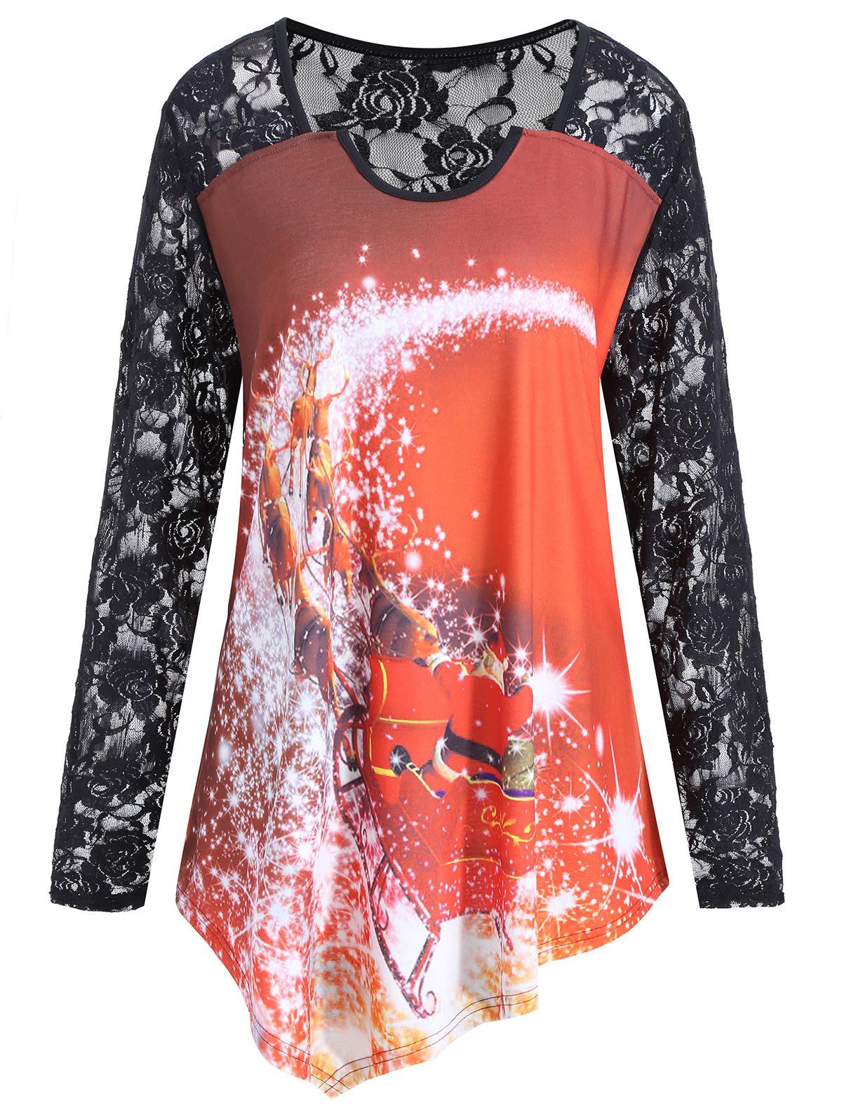 

Christmas Santa Claus Plus Size Lace T-shirt, Darksalmon
