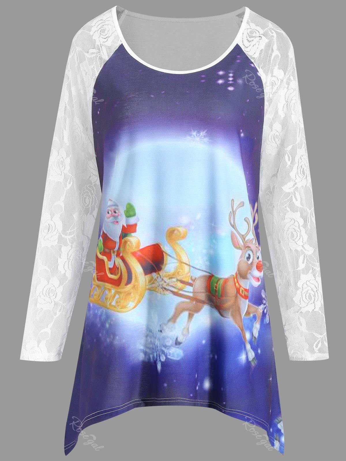 

Christmas Moon Santa Claus Elk Plus Size Tee, White