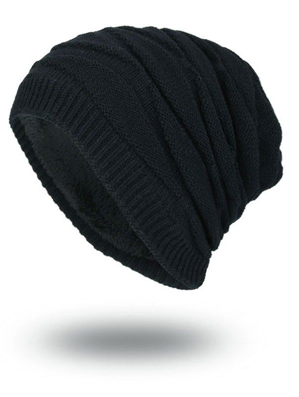 

Soft Stacking Stripe Baggy Knitted Beanie, Black