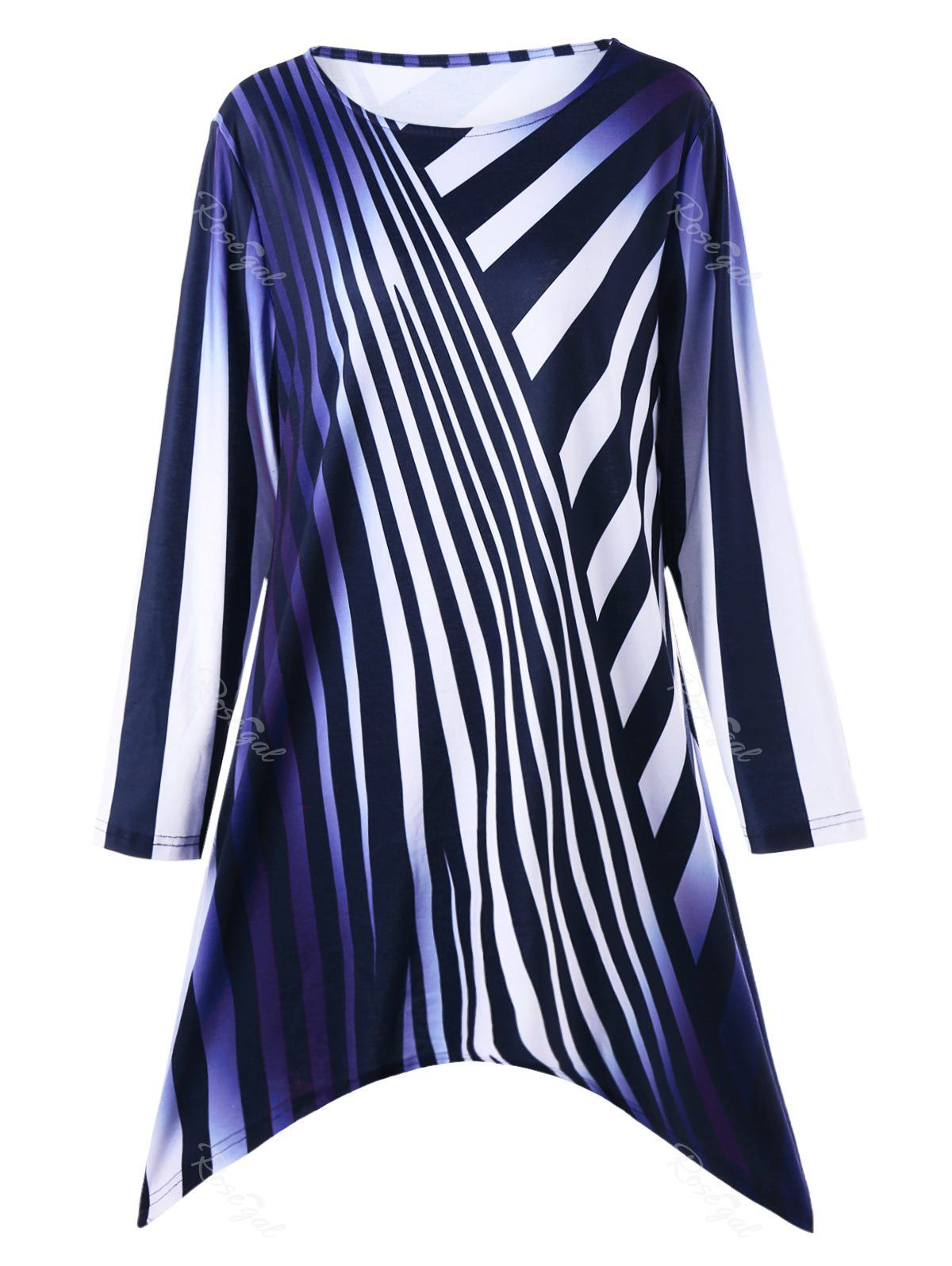

Plus Size Ombre Striped Longline T-shirt, Blue