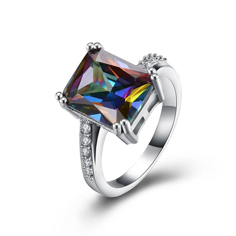

Sparkly Faux Gemstone Geometric Finger Ring, Silver