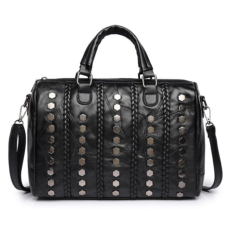 [38 OFF] Rivets Braid Quilted Handbag Rosegal
