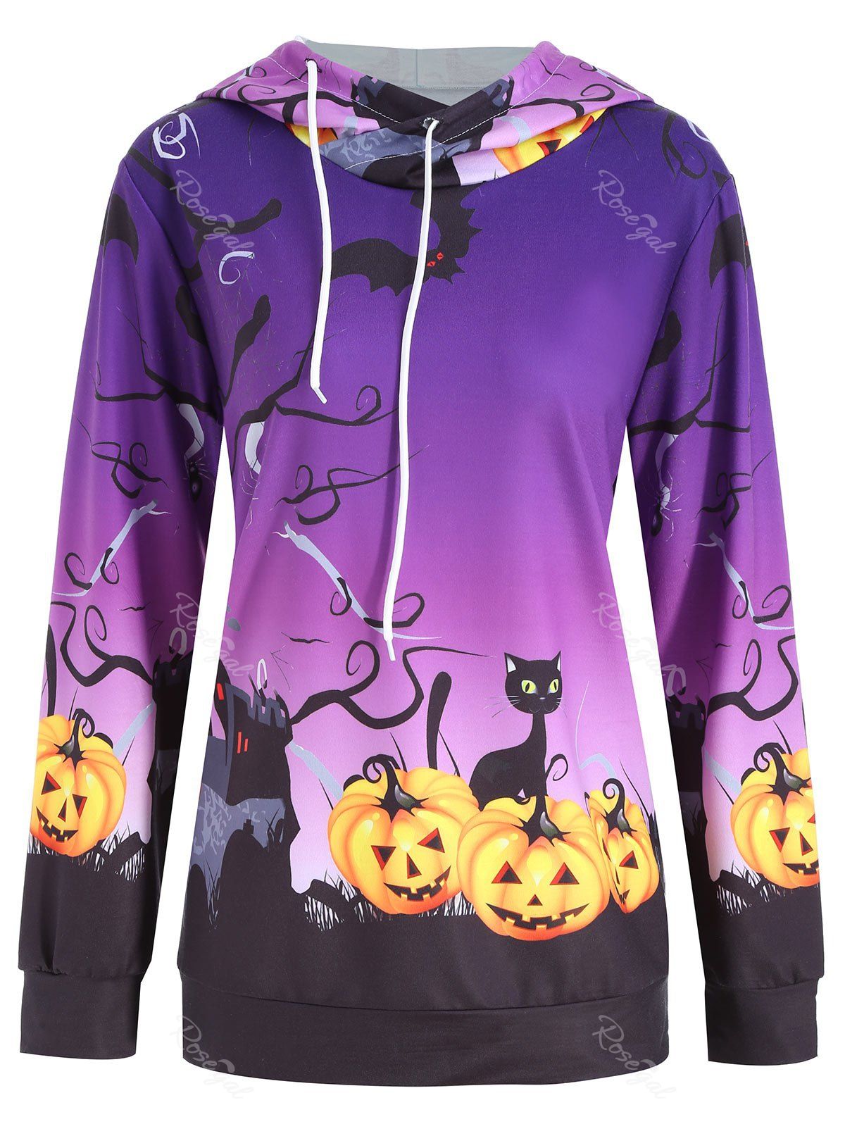 [46% Off] Halloween Castle Pumpkin Print Plus Size Hoodie 