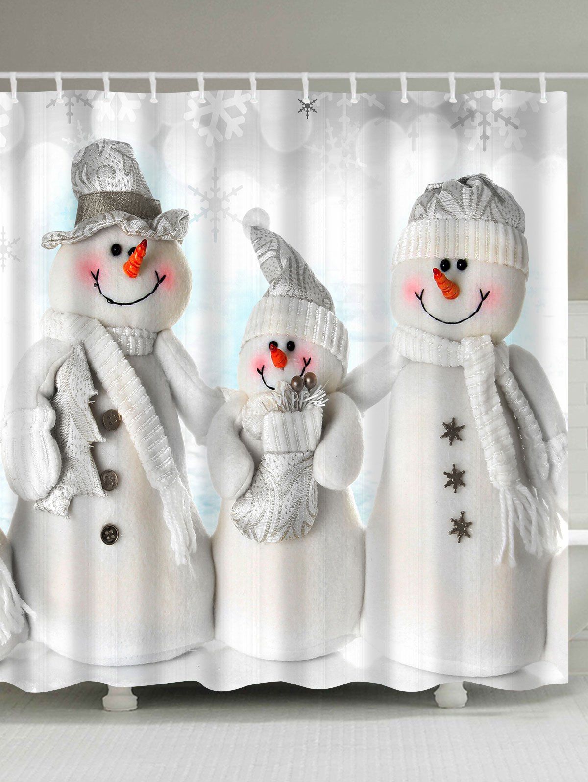 

Waterproof Polyester Christmas Snowman Bath Curtain, Grey white