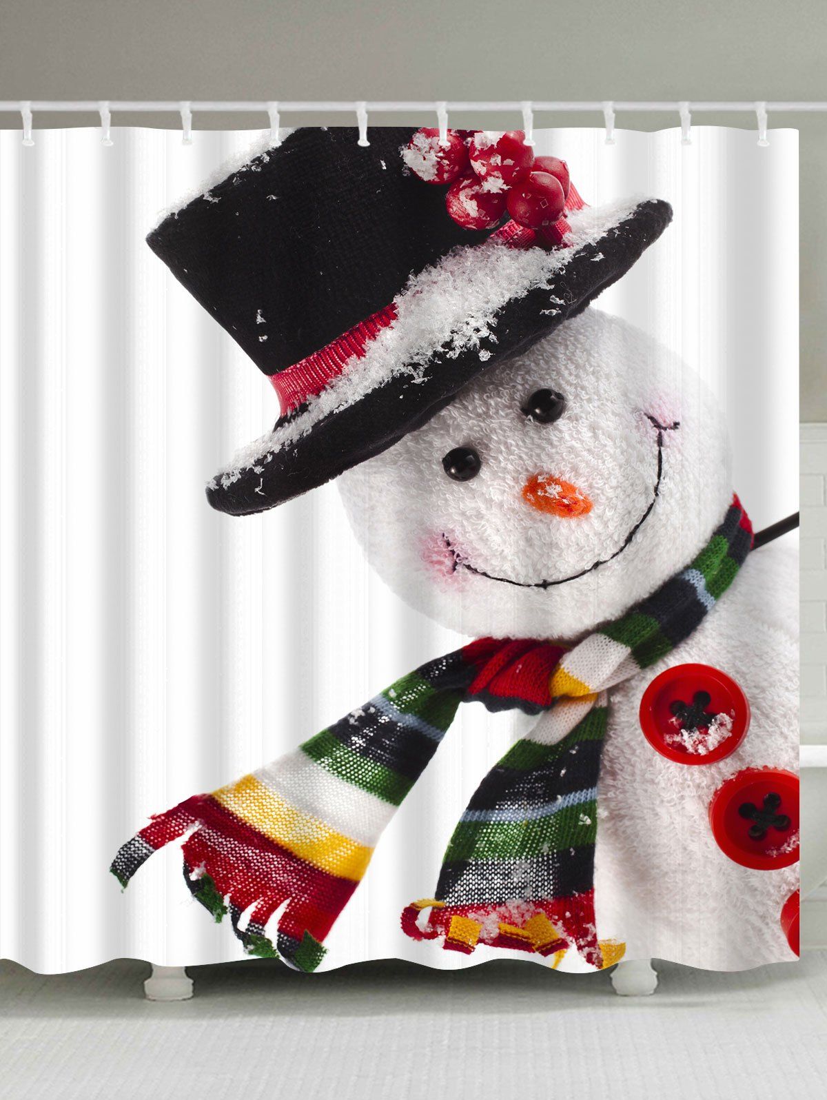 

Polyester Waterproof Snowman Christmas Bath Curtain, White