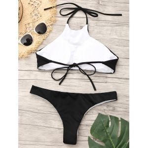 Black S Halter Ribbed High Neck Bikini Set Rosegal Com