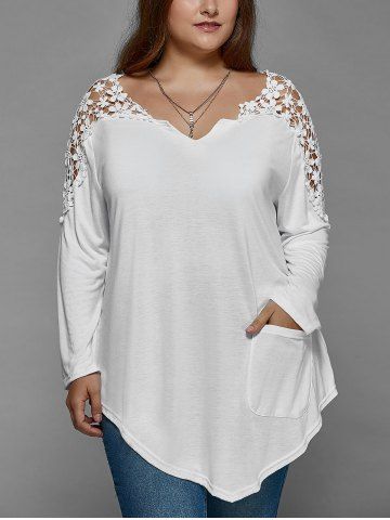 plus lace shirt tunic rosegal sleeve tops shirts spliced insert asymmetric dresslily clothing 4xl