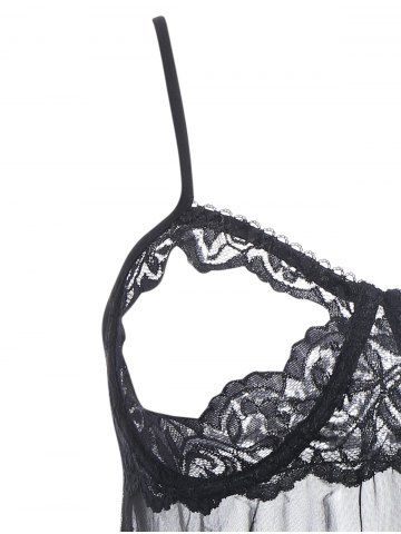 

Plus Size Cupless Mesh Babydoll, Black
