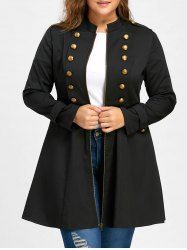 Manteau Évasé avec Épaulette et Double Boutonnage Grande Taille - Noir 5XL