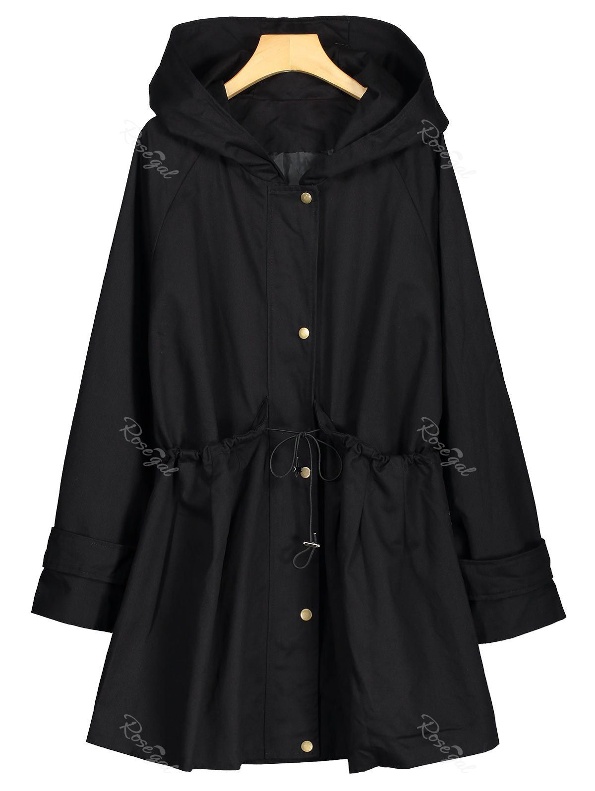 

Hooded Long Plus Size Zip Up Coat, Black