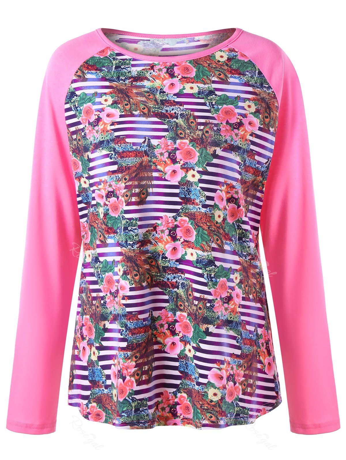 

Plus Size Floral Raglan Sleeve Top, Rose red