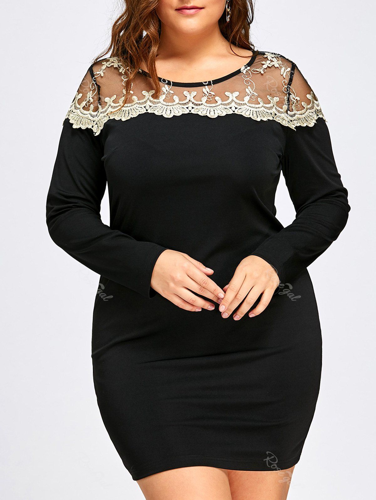 

Plus Size Mesh Panel Mini Bodycon Dress, Black