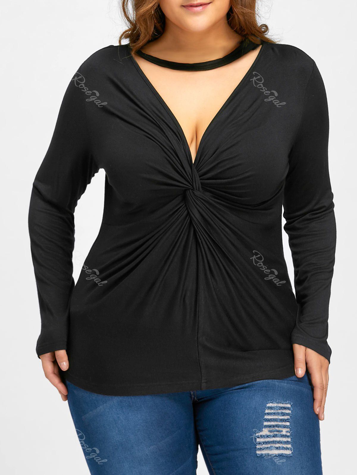 

Plus Size Twist Front Long Sleeve Top, Black