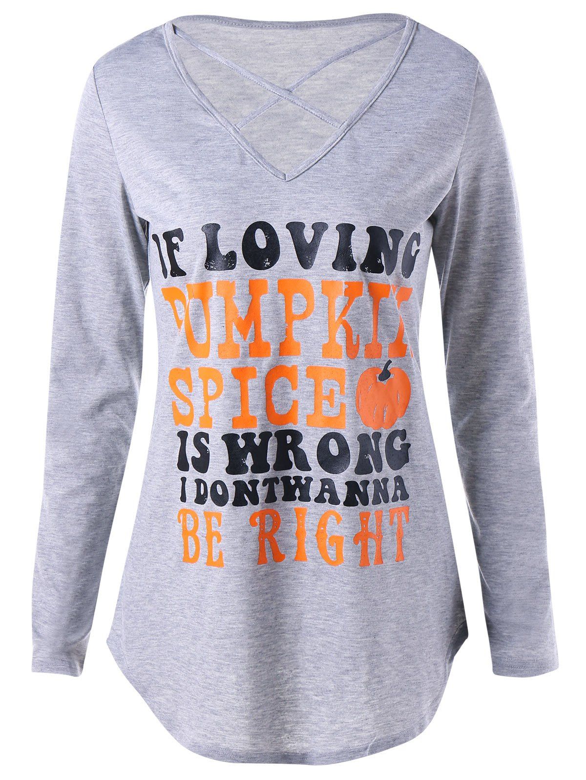 

Halloween Letter Pattern Lattice Neck Tunic Top, Light gray