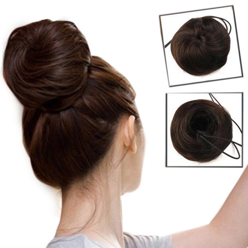 

Short Chignons Synthetic Updo Bun Hair Extension, Black brown