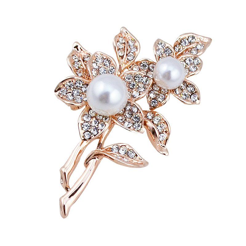 

Flower Pattern Fake Pearl Brooch, Golden