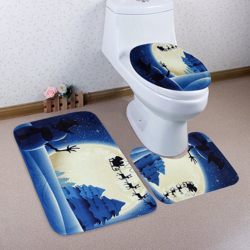

3Pcs Christmas Snowman Moon Sled Bath Mats Set, Blue