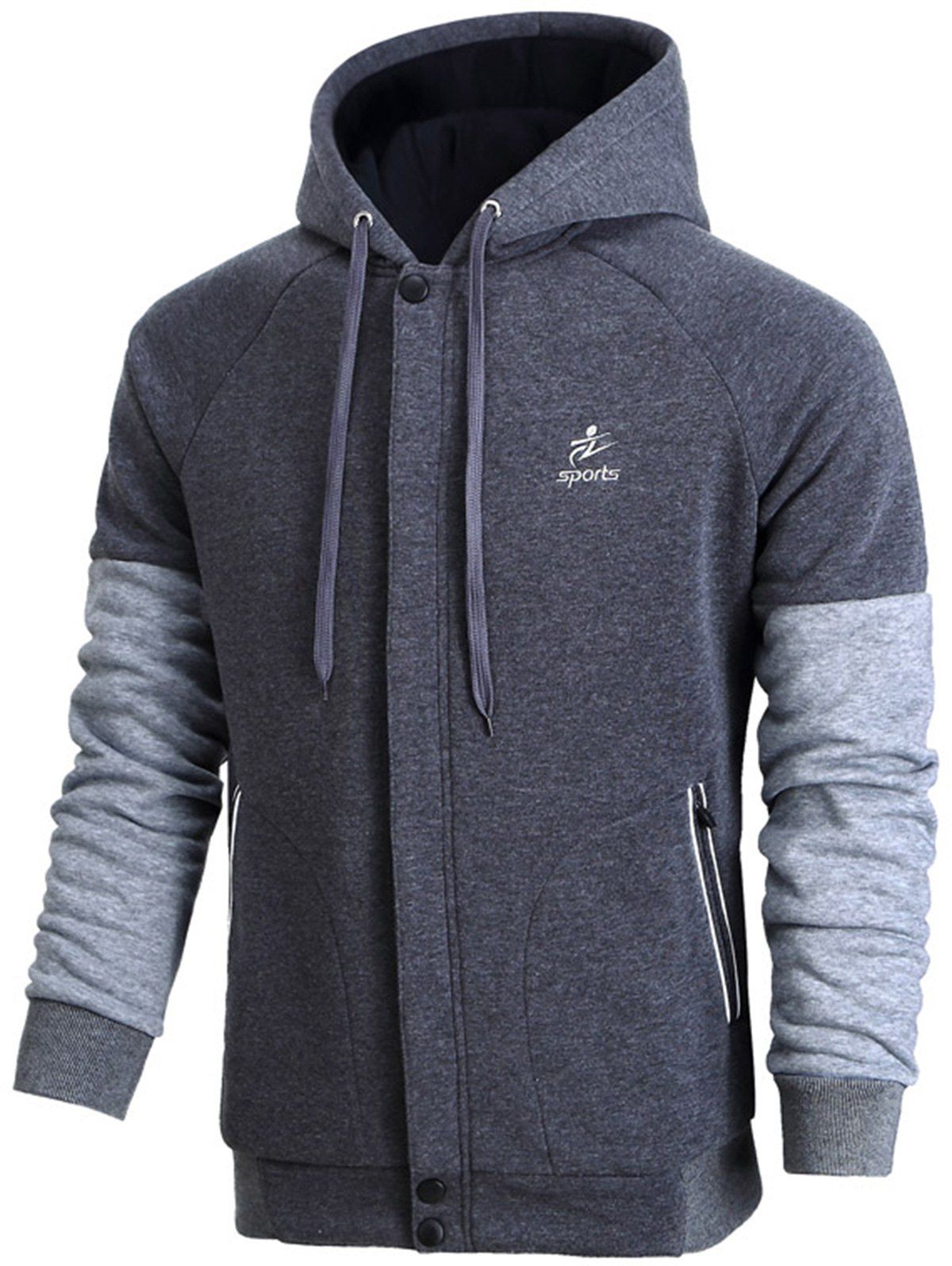 

Color Block Cover Placket Fleece Hoodie, Deep gray