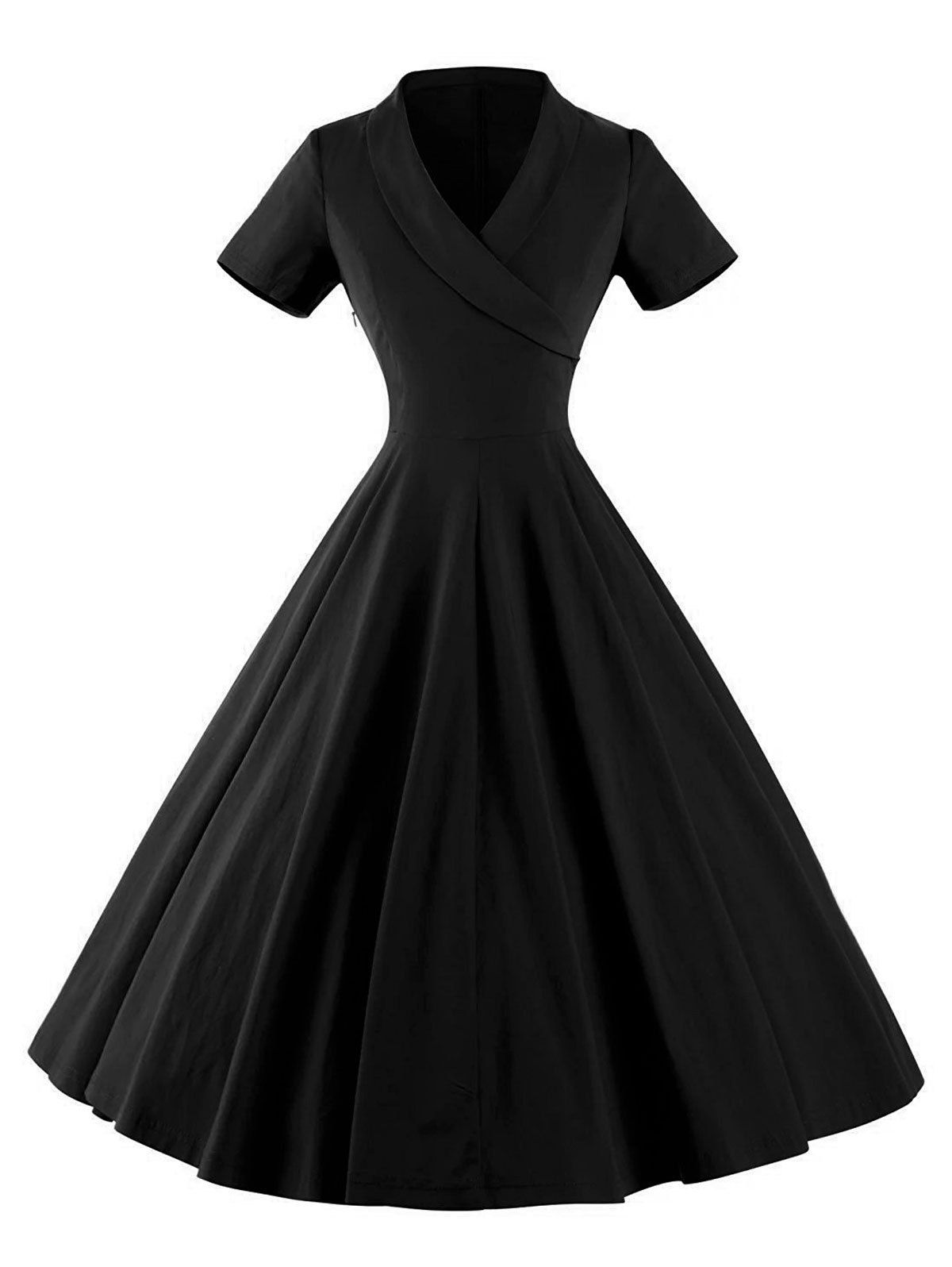 [79% OFF] Vintage V Neck Swing Pinup Dress | Rosegal