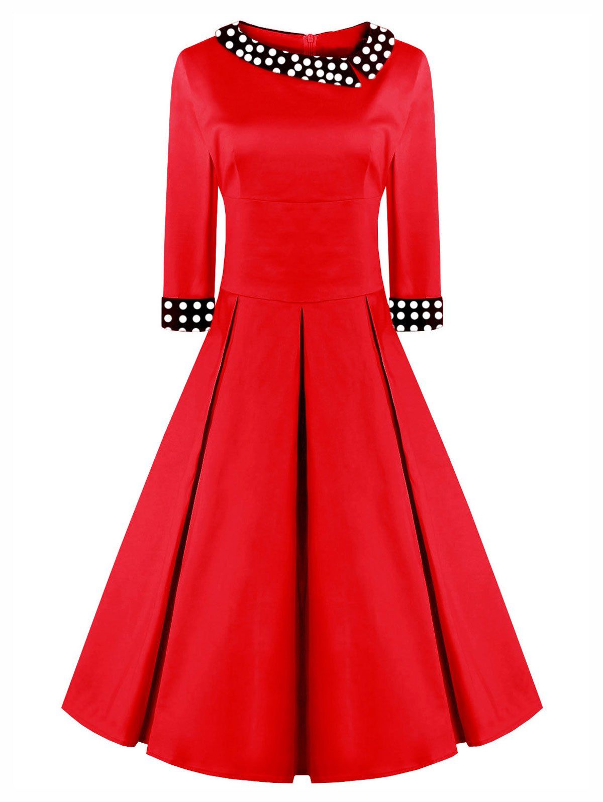 

Vintage Flat Collar Pinup Skater Dress, Red with white