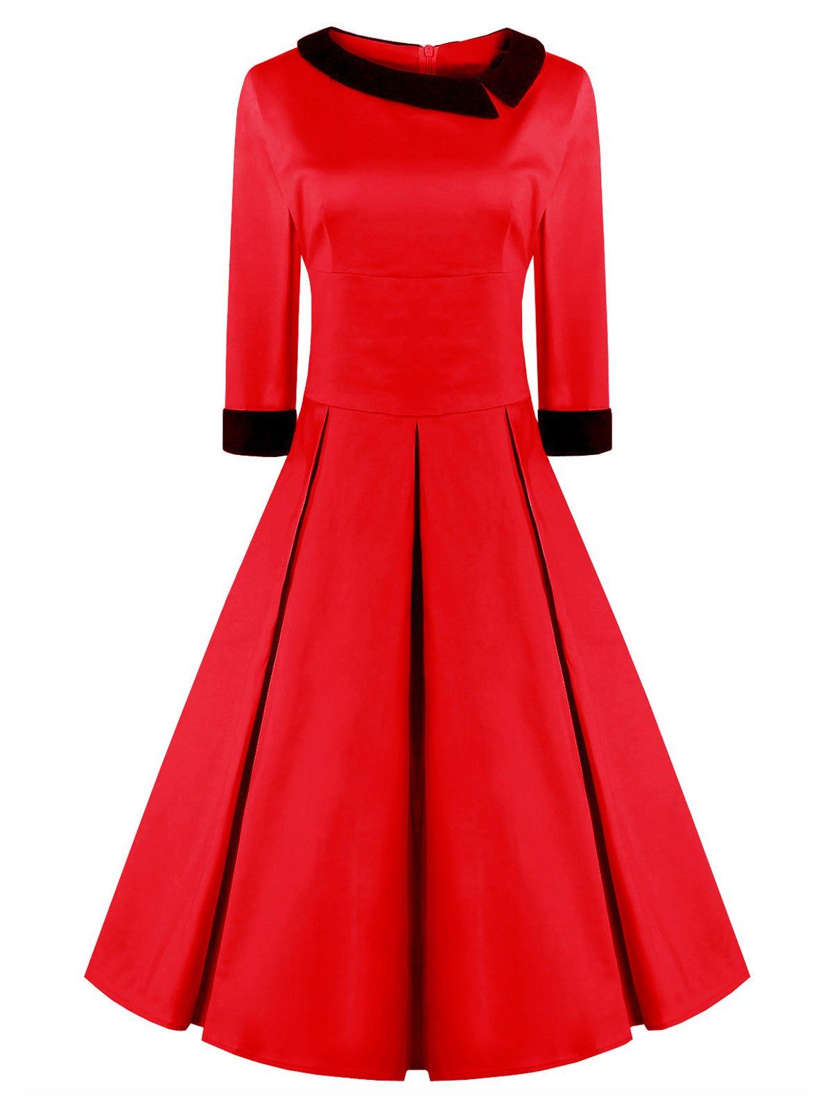 

Vintage Flat Collar Pinup Skater Dress, Red