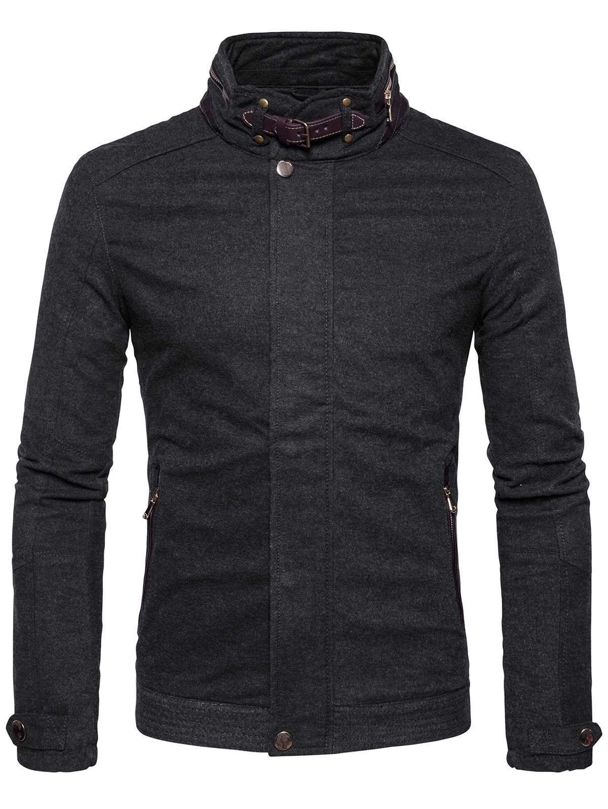 [60 OFF] Cover Placket PU Leather Zipper Fleece Jacket Rosegal