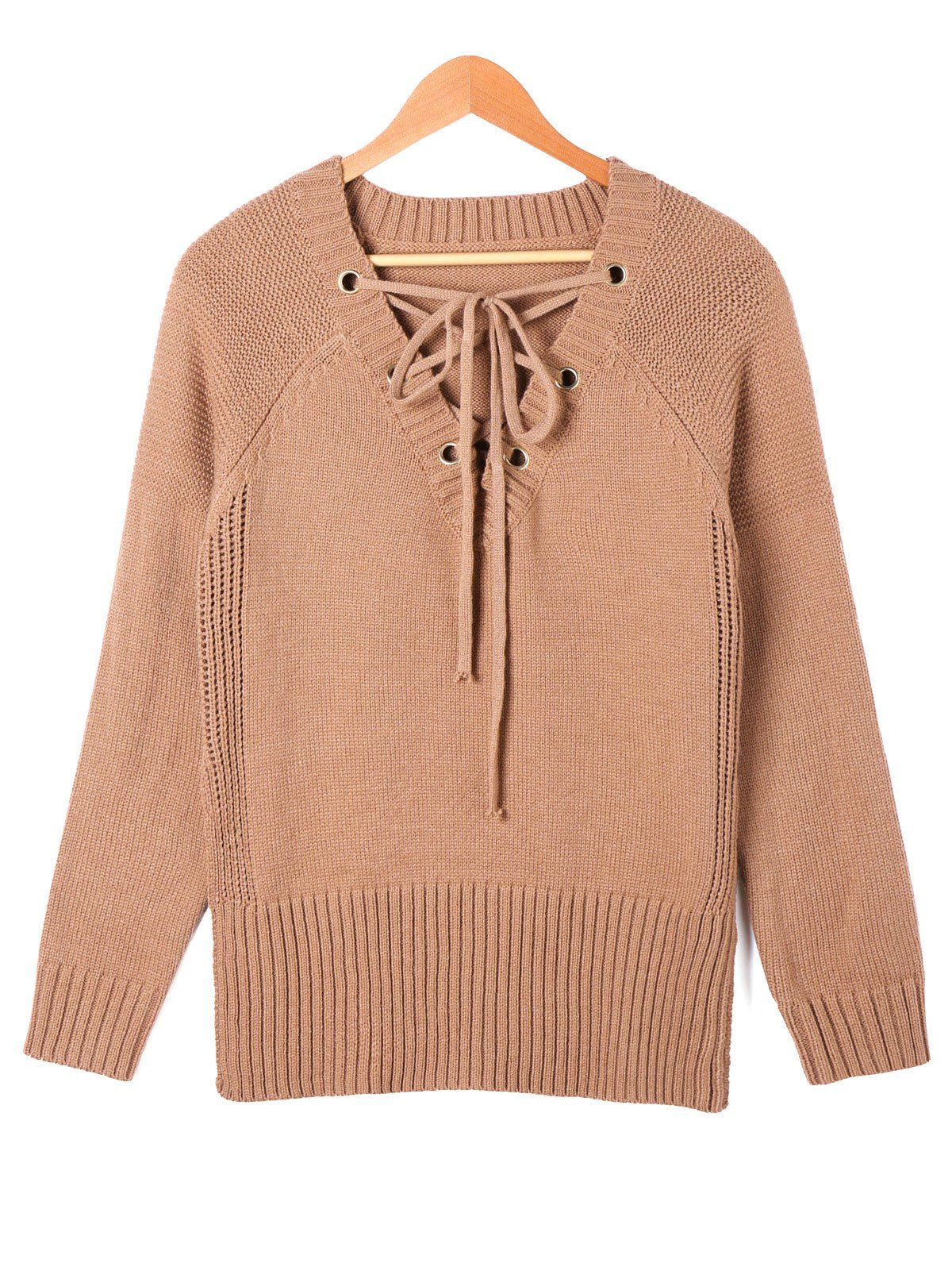 Buy Lace Up Side Slit Sweater  